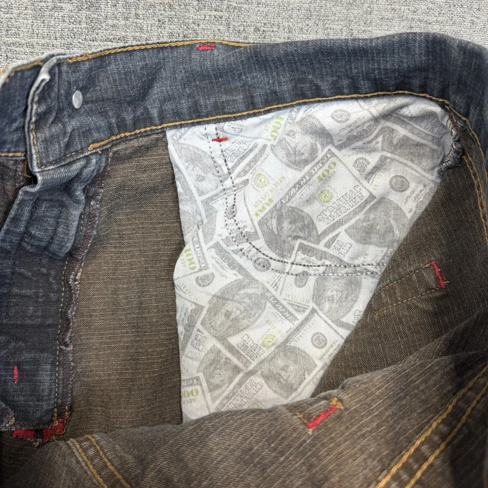 Sinister Brand Jeans Mens 36x30 Blue‎ Straight Leg Money Print Pocket Y2K VTG